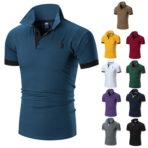 Men's polo shirts in ten colors featuring contrast sleeves and giraffe embroidery detail