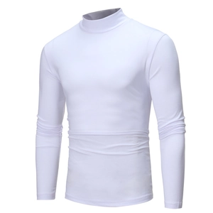 Men's slim fit white long sleeve mock neck t-shirt in comfortable stretch knit fabric