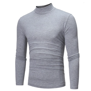 Slim fit men's mock neck long sleeve t-shirt in heather grey textured fabric