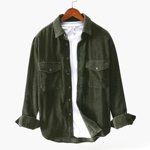 Men Vintage Corduroy Long Sleeve Shirt Casual Double Pocket Button Down Lapel Top Workwear Jacket For Men