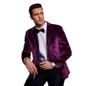 Giacca da uomo slim fit in velluto viola intenso con revers neri per occasioni formali