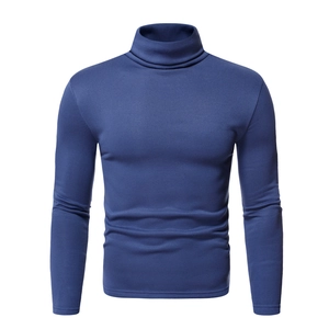Men's slim fit navy blue high neck sweatshirt made of soft cotton fleece fabric