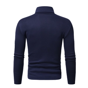 Back view of men's thermal turtleneck long sleeve top in deep navy blue knitted fabric