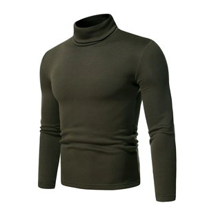 Detail view of the stitching and fabric texture on a dark olive fleece turtleneck
