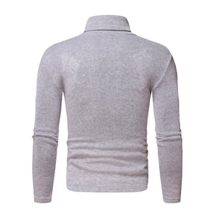 Detailed back view of a men's light grey slim fit turtleneck thermal sweatshirt