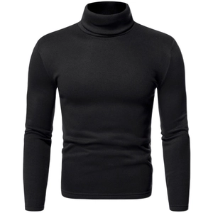 Men's slim fit black turtleneck long sleeve pullover with fine knit texture