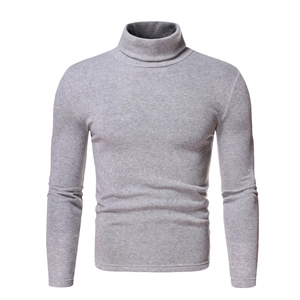 Men's slim fit turtleneck sweatshirt in light gray textured fleece for autumn winter wear