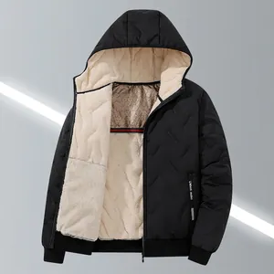 Heren Winter Katoen Gewatteerde Jas Verdikte Fleece Gevoerd Met Capuchon Winddicht Doorgestikt Warm Casual Top Jas
