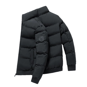 Veste matelassée noire à col montant pour homme, coupe-vent avec poignets côtelés et écusson mode