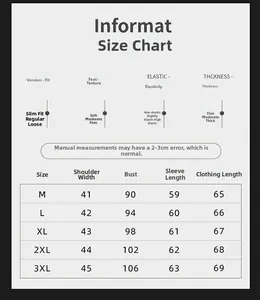Detailed size chart for men's half turtleneck sweater including chest and length measurements