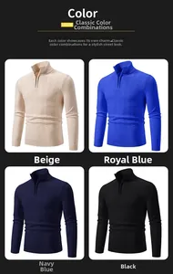 Détails de pulls en maille torsadée beige, bleu royal, marine et noir à col zippé