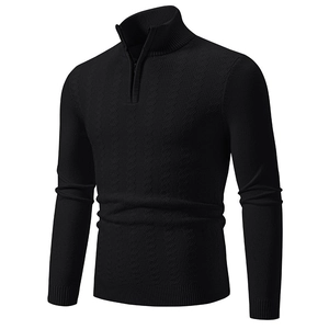 Pull homme noir à col montant zippé en maille texturée pour l'automne et l'hiver