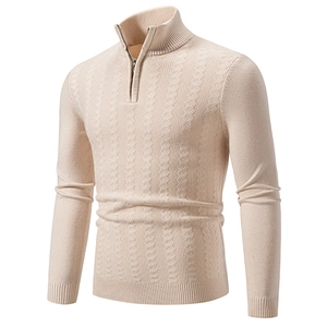 Pull Décontracté à Demi-zip pour Hommes Tricots Modernes Col Montant Avec Motif Jacquard à Losanges Manches Longues Coupe Slim Automne