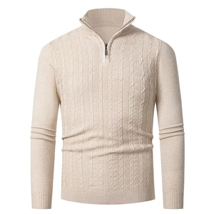 Men's Casual Stand Collar Half Zipper Sweater Cable Knit Pullover Top Long Sleeve Polyester Cotton Blend Knitwear Winter