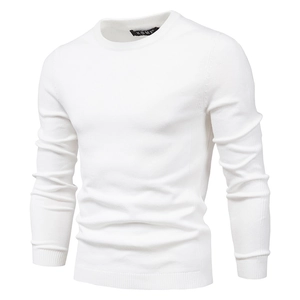 Weißer Herren-Strickpullover mit Rundhalsausschnitt, schmale Passform und feine Textur