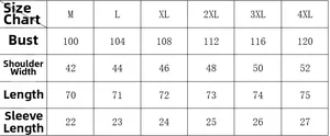 Detailed size chart for men cotton linen short sleeve shirt including M to 4XL measurements