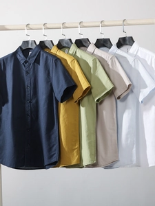 Men Casual Cotton Linen Shirt Short Sleeve Single Breasted Breathable Top Solid Color Retro Fashion City Shirts For Men
