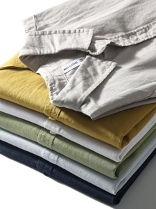 Men's breathable linen shirts in six colors including grey, yellow, and blue shirts