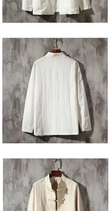 Gros plan sur les boutons chinois traditionnels et la texture du lin sur cette chemise