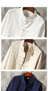 Détails des boutons chinois traditionnels sur des chemises en coton et lin à col mao