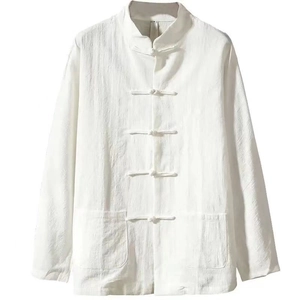Chemise homme blanche en lin à manches longues avec col officier et boutons traditionnels