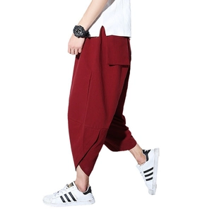 Pantaloni harem in lino rosso da uomo, stile casual e traspirante per l'estate al mare