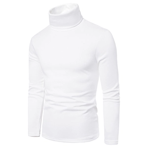 Detail view of the men's white turtleneck fleece shirt with premium ribbed texture