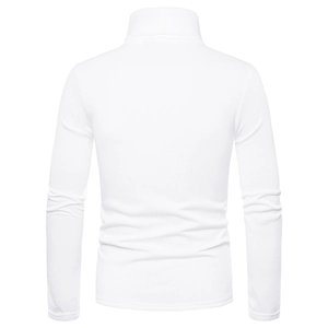 Rear view detail of a men's slim fit white turtleneck long sleeve thermal shirt