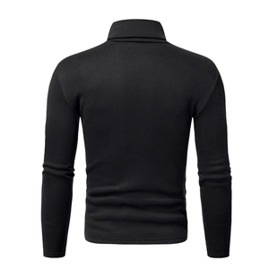 Detailed close-up of a men's black high turtleneck sweatshirt with soft fabric texture