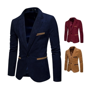 Herren Casual Cord Sakko Jacke Einreihig Revers Polyester Slim Fit Blazer Mit Kontrast-Taschen Für Herbst