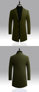 Vue avant et arrière du manteau mi-long en laine pour homme en vert foncé sobre