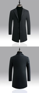 Vue avant et arrière du manteau pour homme gris foncé en laine avec boutonnage simple