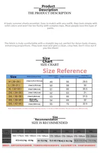 Size chart for men's linen shorts showing waist and length measurements from M to 5XL