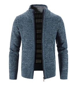 Cardigan da uomo in maglia blu navy con zip e morbida fodera in pile