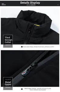 Detail of winter men's standing collar and metal zipper with tricolor decorative puller