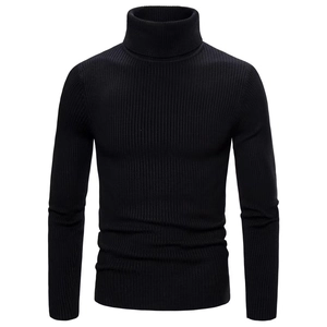 Maglione a collo alto nero da uomo, vestibilità slim con trama a coste sottili