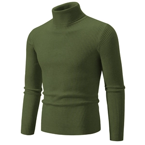 Men's Slim Fit Turtleneck Ribbed Knit Sweater Polyester Cotton Blend Solid Color Long Sleeve Pullover Base Layer Top