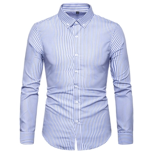 Camicia da uomo slim fit a maniche lunghe a righe blu e bianche stile casual business