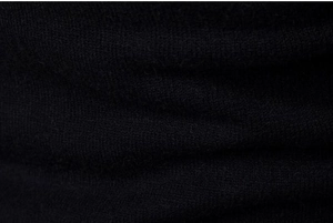 Dettaglio macro della trama fitta in maglia nera di questo maglione da uomo slim fit