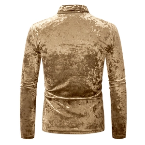 Macro view of golden velvet fabric texture on the back of this mens long sleeve tee