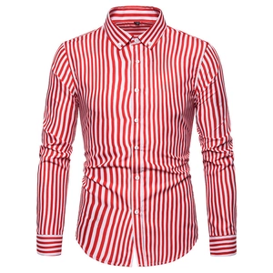 Camicia da uomo slim fit a maniche lunghe con strisce verticali classiche rosse e bianche