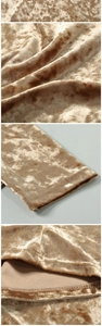 Detail view of golden velvet fabric texture and high-quality edge stitching craftsmanship