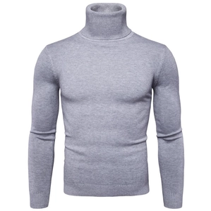 Maglione da uomo a collo alto slim fit in maglia spessa grigio scuro invernale