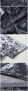Macro shot of silver grey crushed velvet fabric with detailed overlock stitching details