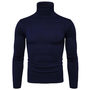 Maglione slim fit da uomo a collo alto in blu scuro con trama a maglia fine