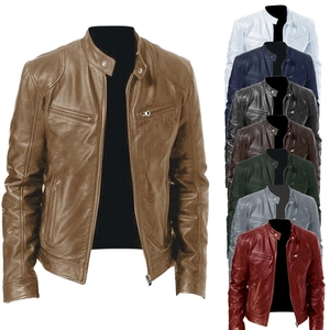 Herren-Lederjacke mit Stehkragen, Reißverschlusstaschen und schmaler Passform in vielen Farben
