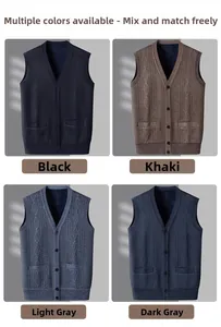 Detail grid showing four colors of slim fit V-neck knit vests with diamond texture