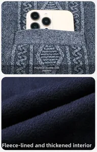 Detail of the practical side pockets and thick fleece lining on men's winter cardigan vest