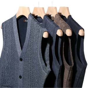Men's V-neck knit cardigan vest with argyle patterns and button front in multiple colors