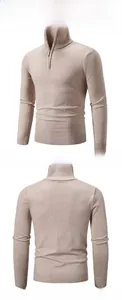 Vorder- und Rückansicht des beigen Herrenpullovers mit Reißverschluss und Rippbündchen